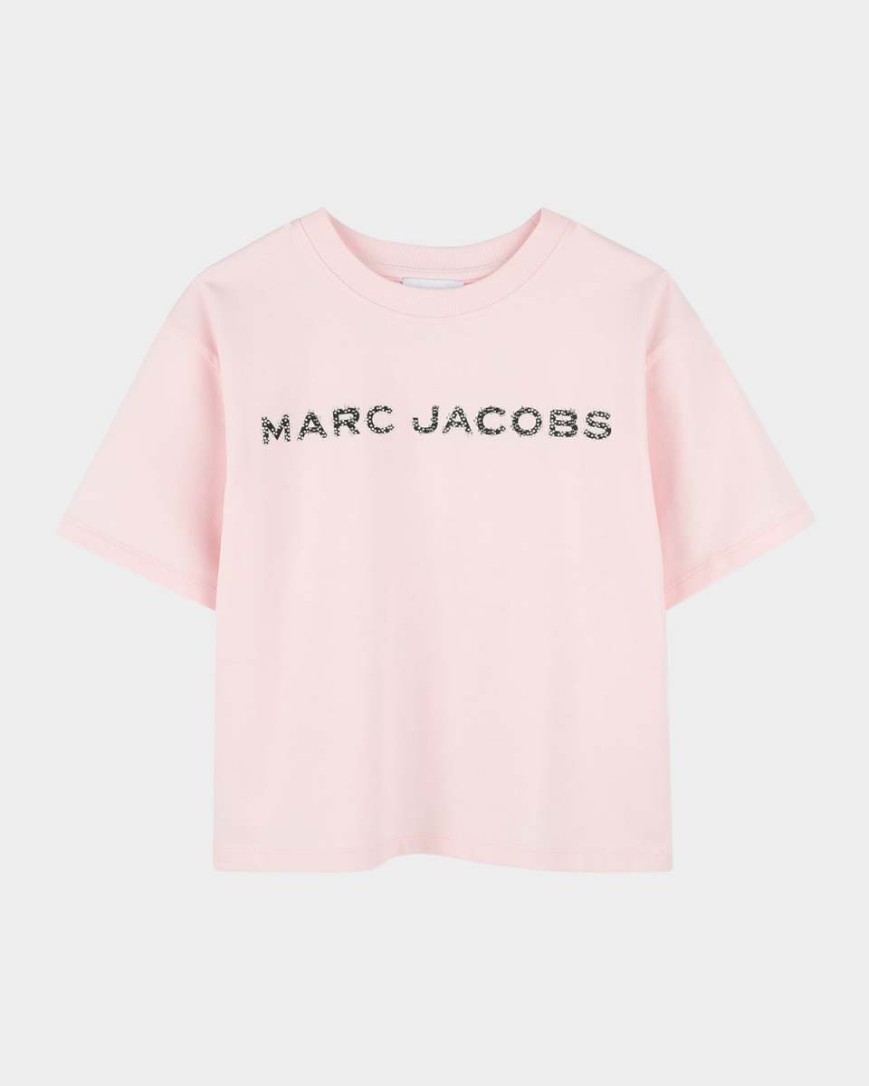Girl's Rhinestone Logo Cotton Jersey Tee, Size 2-
